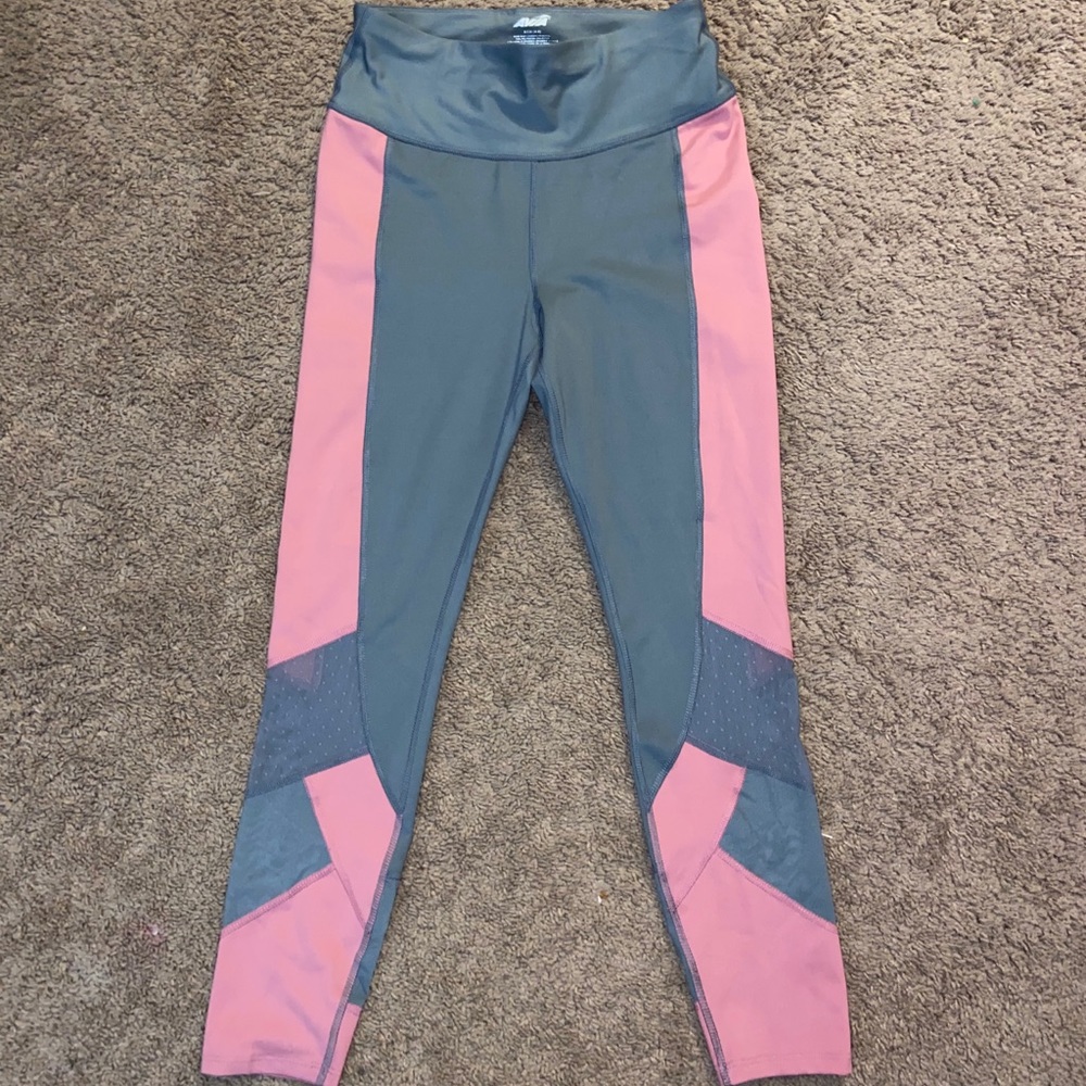 Avia grey and pink athletic leggings with mesh
